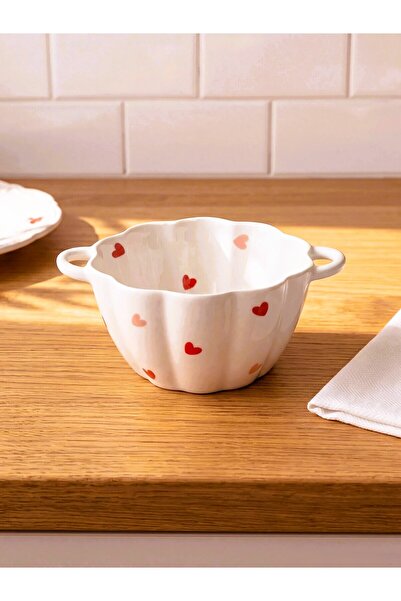 LC Waikiki Heart Printed Ceramic Bowl with Handle - 16 cm