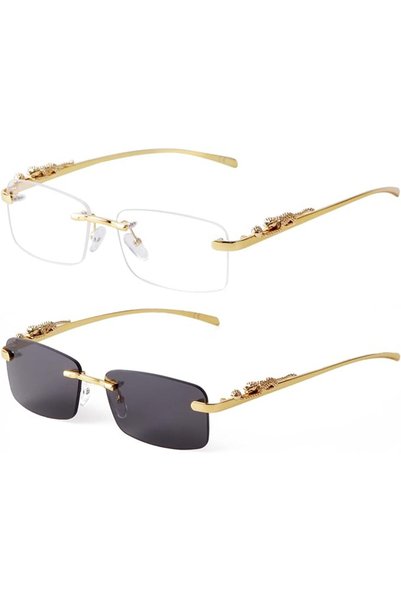 GENERAL JUDOO Retro Rimless Rectangle Sunglasses for Men Women Trendy Framele...