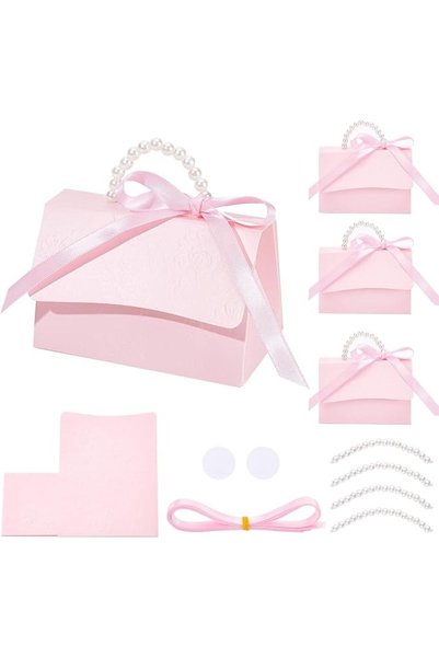 KASTWAVE 10Set Wedding Favors Box DIY Set, Pink Kraft Paper Box with Pearl Ha...