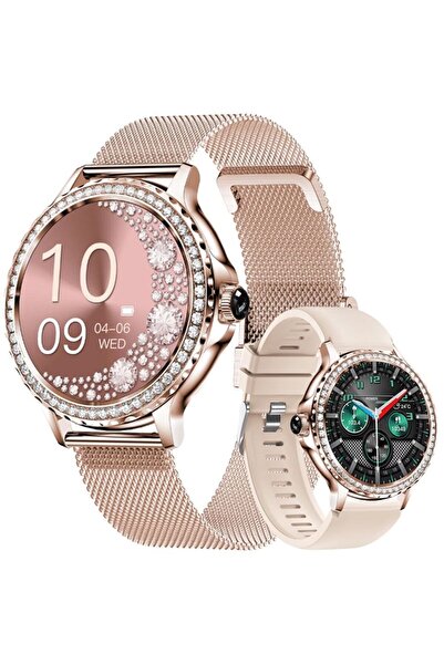 VELTORI VT320-1 Smartwatch de damă cu brățară aurie + curea de silicon roz
