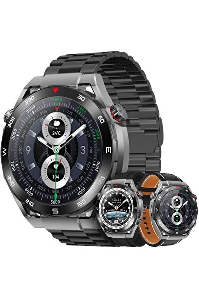 VELTORI Smartwatch VT100-1 + Curea de silicon neagră + Curea de piele neagră