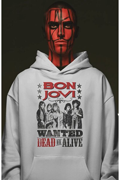 SEVBANO Hanorac premium oversize unisex cu imprimeu frontal Bon Jovi Rock Met...