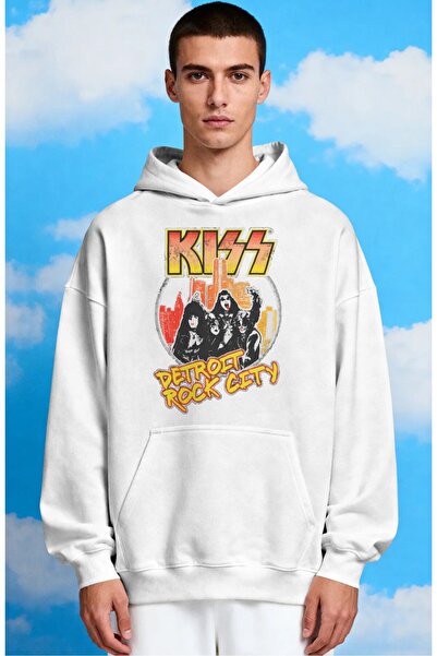 SEVBANO Hanorac premium oversize unisex cu imprimeu frontal Kiss Rock Metal M...
