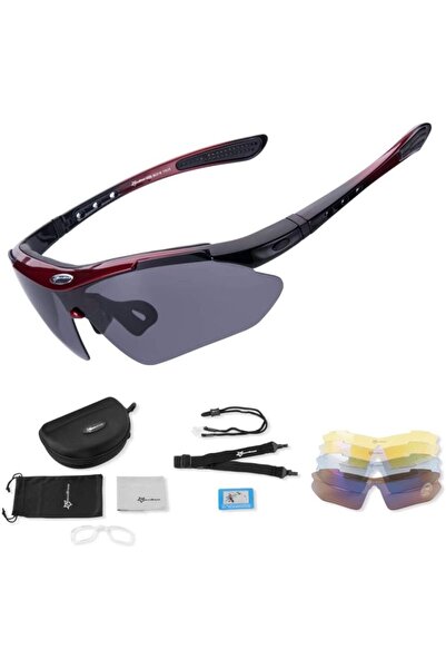 ROCKBROS Ochelari de soare polarizați 5 lentile negru/roșu