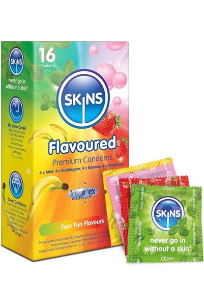 Skins واقيات ذكرية بنكهات مختلفة عبوة من 4 قطع