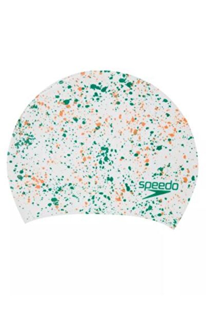 SPEEDO قبعة سباحة للشعر الطويل من بيرت - باللونين الأبيض والبرتقالي