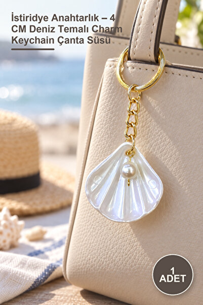Yenilig 1 Piece Oyster Keychain – 4 cm Sea-Themed Charm Keychain Bag Ornament