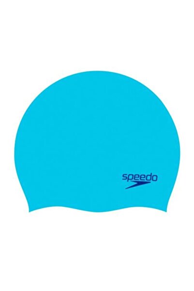 SPEEDO قبعة سباحة من السيليكون المصبوب بتصميم بسيط للجنسين - أزرق سماوي
