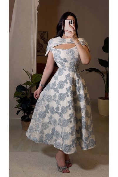 Generic Brand High-End Midi Evening Dress Embroidered with Roses
