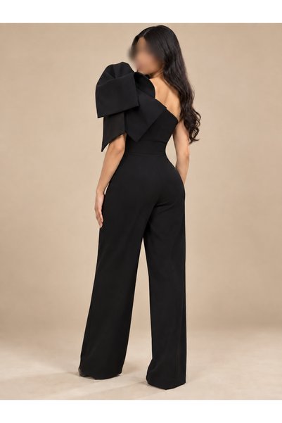 Rose Luxury Black Evening Jumpsuit with a Flattering Feminine Design