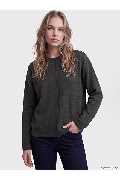 LC Waikiki Women's Knit Sweater with Round Collar and Stitching Details