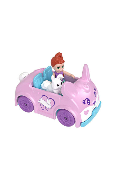 Polly Pocket Gorgeous Vehicles Rabbit Carriage, Mini Doll, White Rabbit Figur...