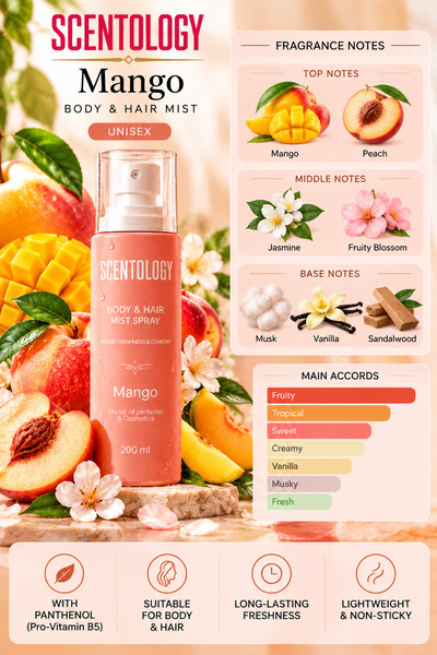 Scentology Doctor of perfums SCENTOLOGY Mango Body & Hair Mist Spray – Unisex – With Panthenol – 200 ml