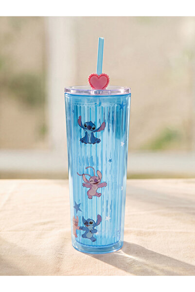 LC Waikiki Lilo and Stitch printed glass cup with straw