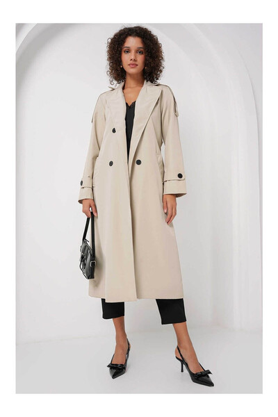 Bigdart Double-Breasted Collar Long Beige Women's Trench Coat 5941