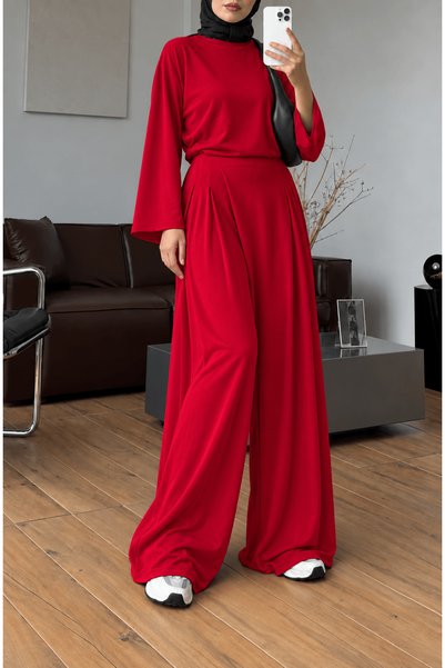 Hepsi Moda Skirt and Trousers Two-Piece Set - Red