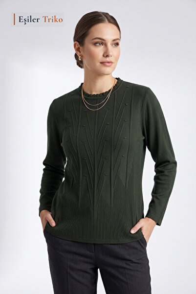 Eşiler Triko Women's Cool Touch Patterned Crew Neck Cold Yarn Seasonal Knitwe...