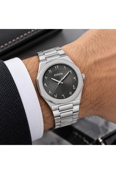 Generic Brand ساعة FIYOTA رجالية فضية بمينا رمادي داكن LOOSTER TIME