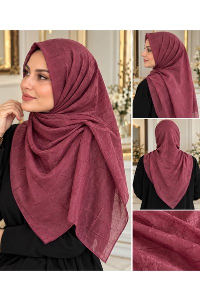 Orbis Tarzın Dünyası Desenli Dokulu Eşarp – Bordo/Gül Kurusu