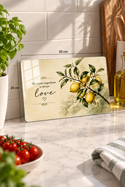 Cam Kesme Tahtası Dekoratif Limon Temalı - Cam Kesme Tablası | 20cm x 30cm