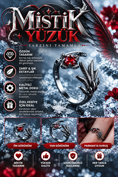 FG KONNİCHİWA Mystical Wing Unisex Ring with Red Stone
