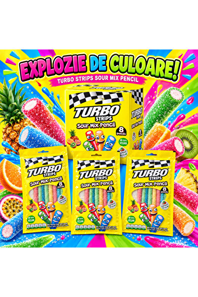 TURBO Strips Sour Mix Pencil – Jeleuri Acrișoare Umplute cu Arome de Fructe, ...