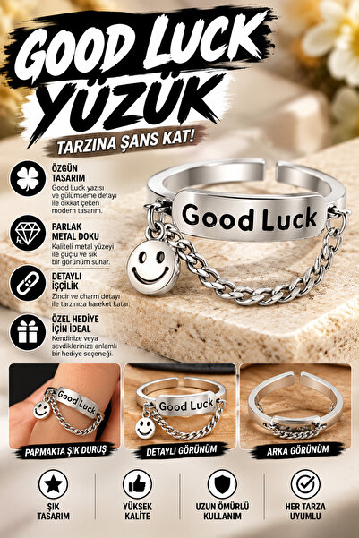 FG KONNİCHİWA Good Luck Ring – Adjustable Model with Smile Charm Chain Detail