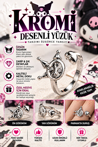 FG KONNİCHİWA Kromi Unisex Adjustable Ring – Heart Detail