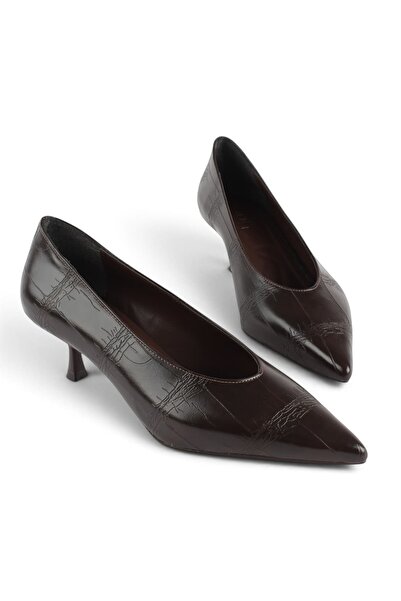 luuq shoes Γυναικεία παπούτσια με τακούνι LİTA με μοτίβο κροκόδειλου και μυτε...