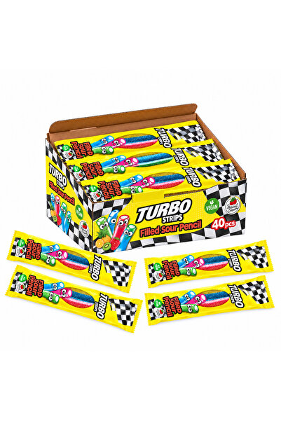 TURBO Strips Filled Sour Pencil – Jeleuri Acrișoare Umplute cu Arome de Fruct...