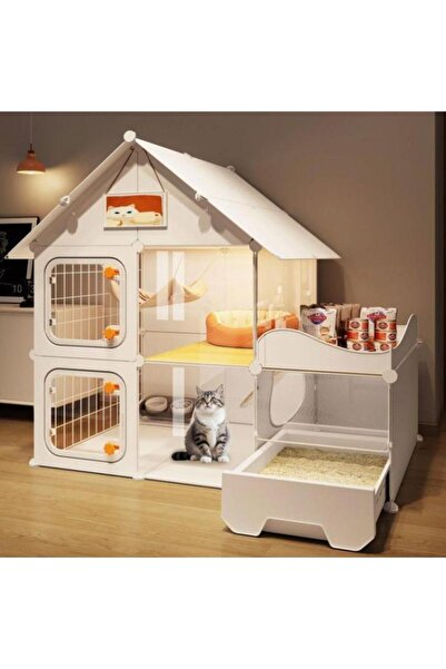 Generic Brand Casa modulara pentru pisici, cu 2 nivele si litiera