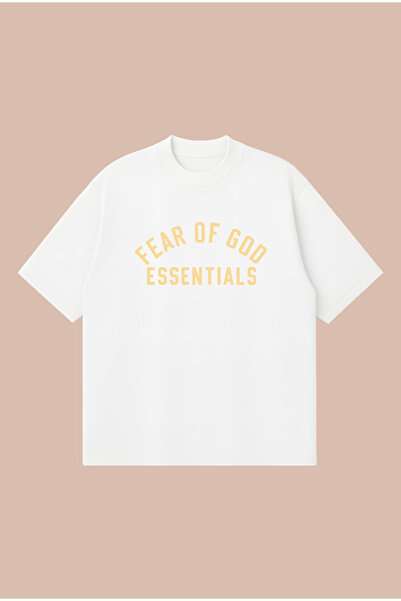 PURE POWER Gold Fear of God Printed Oversize Boxy Cut Unisex 100% Cotton Tshi...