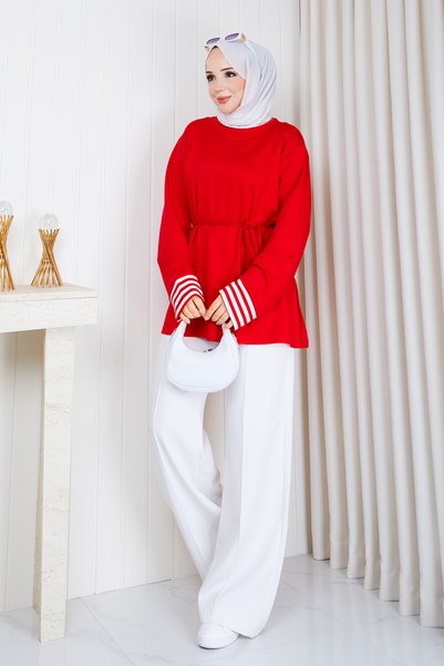 Wual giyim Lace-Up Oversize Tunic – Comfortable Fit Hijab Tunic with Striped ...