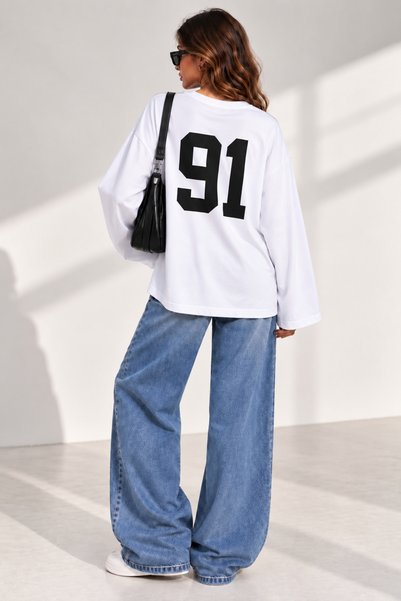 TuZeGiyim Both Front and Back Printed Oversize Fit Long Sleeve Hoodless Pocketless Women's Sweetshirt