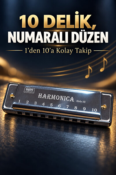 indirimsevinci 10 Delikli Numaralı Mızıka Harmonica Saklama Kutulu Nota Kağıtlı Başlangıç Nefesli Çalgı