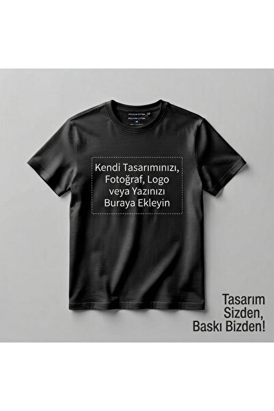 Kişiye Özel Fotoğraf Yazı Logo Baskılı %100 Pamuklu Bisiklet Yaka Tişört (Kendin Tasarla)