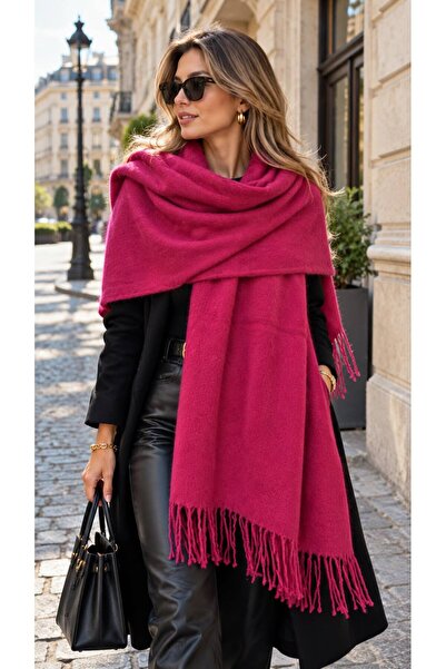 BALIENTE Șal de damă Fuchsia Lux, cu textură moale, cu ciucuri, tip boucle, p...