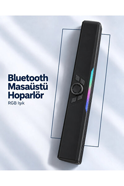 Monitör Altı Kullanıma Uygun Şarj Edilebilir Bluetooth Soundbar Hoparlör Siyah