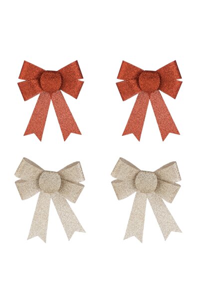 DD SHOP Set Fundite Decorative de Craciun Bej Rosii cu Glitter 13cm - 4buc