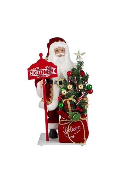 DD SHOP Figurina decorativa Mos Craciun cu sac de cadouri, tablita si LED, 50...