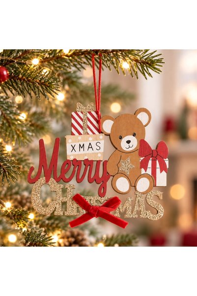 DD SHOP Ornament lemn urs merry chr 9cm - Ornamente Diverse, Craciun