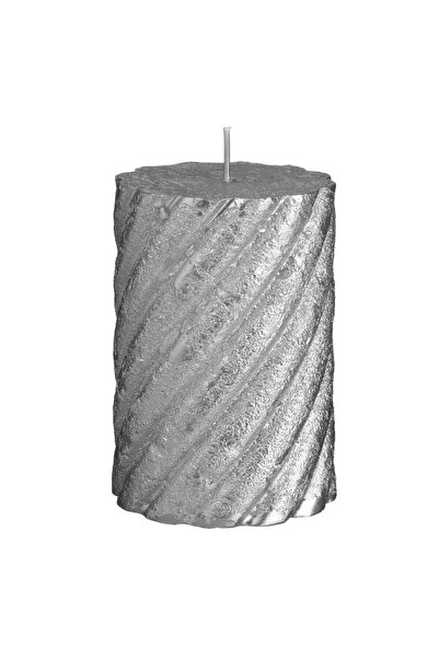 DD SHOP Lumanare de Craciun Argintie cu Dungi Reliefate Ø7x7.5cm - Lumanari A...