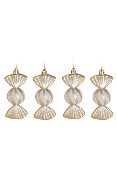 DD SHOP Set Ornamente de Craciun Bomboane Bej cu Glitter Irizat 12cm - 4buc