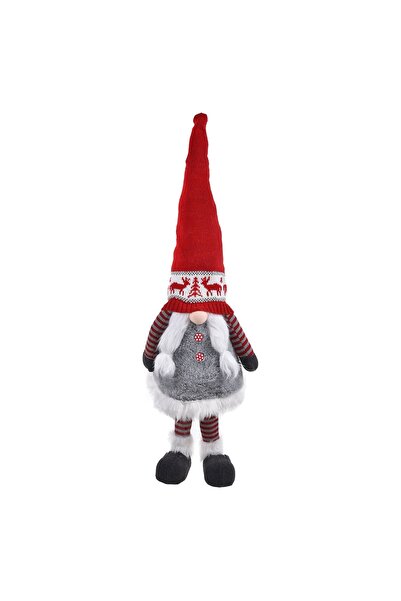 DD SHOP Figurina Decorativa de Craciun Gnome cu Codite Gri Caciula Rosie 90cm