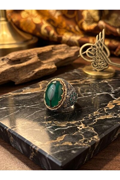 Generic Brand Green Stone Ottoman Style Turkish 925 Silver Men's Ring |   Med...