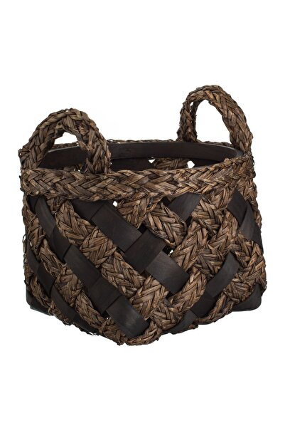 DD SHOP Cos Decorativ de Bucatarie Rotund din Bambus Maro cu Manere Ø28x26cm