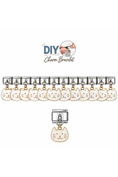 MOMOCA Στοιχεία DIY Βραχιολιού με Λευκή Γάτα σε Χρυσό Χρώμα