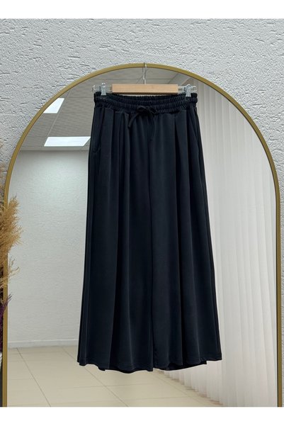 Holehola Pantaloni-fustă Hanzade cu șnur și pliuri-BY5050 Negru