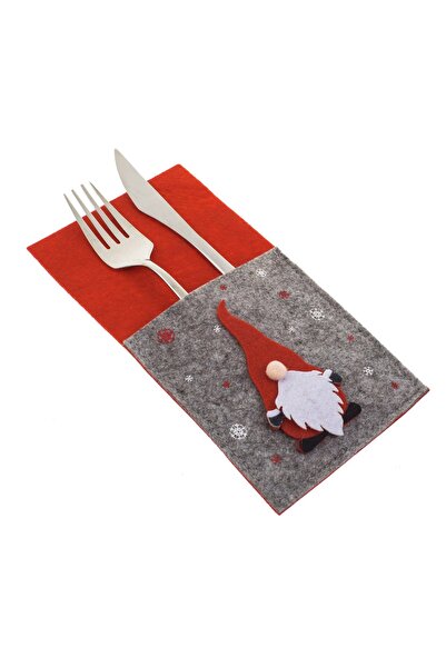 DD SHOP Husa pentru tacamuri de Craciun, fetru rosu si gri cu gnome, 11x20.5 ...