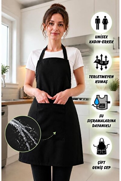 KidsJune Cepli Şef Garson Kafe Aşçı Barista Siyah Önlük Mutfak Önlüğü Masterc...